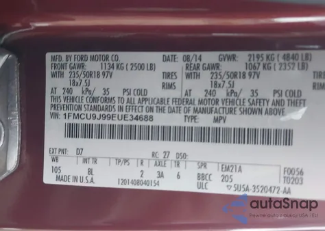 2014 Ford Escape Titanium from USA, damaged, VIN 1FMCU9J99EUE34688